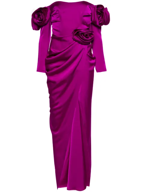 Ana Radu floral-appliqué satin gown