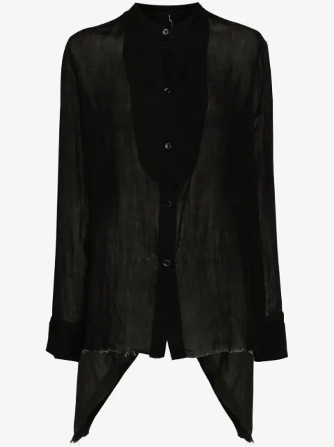 Masnada band-collar raw-cut hem shirt