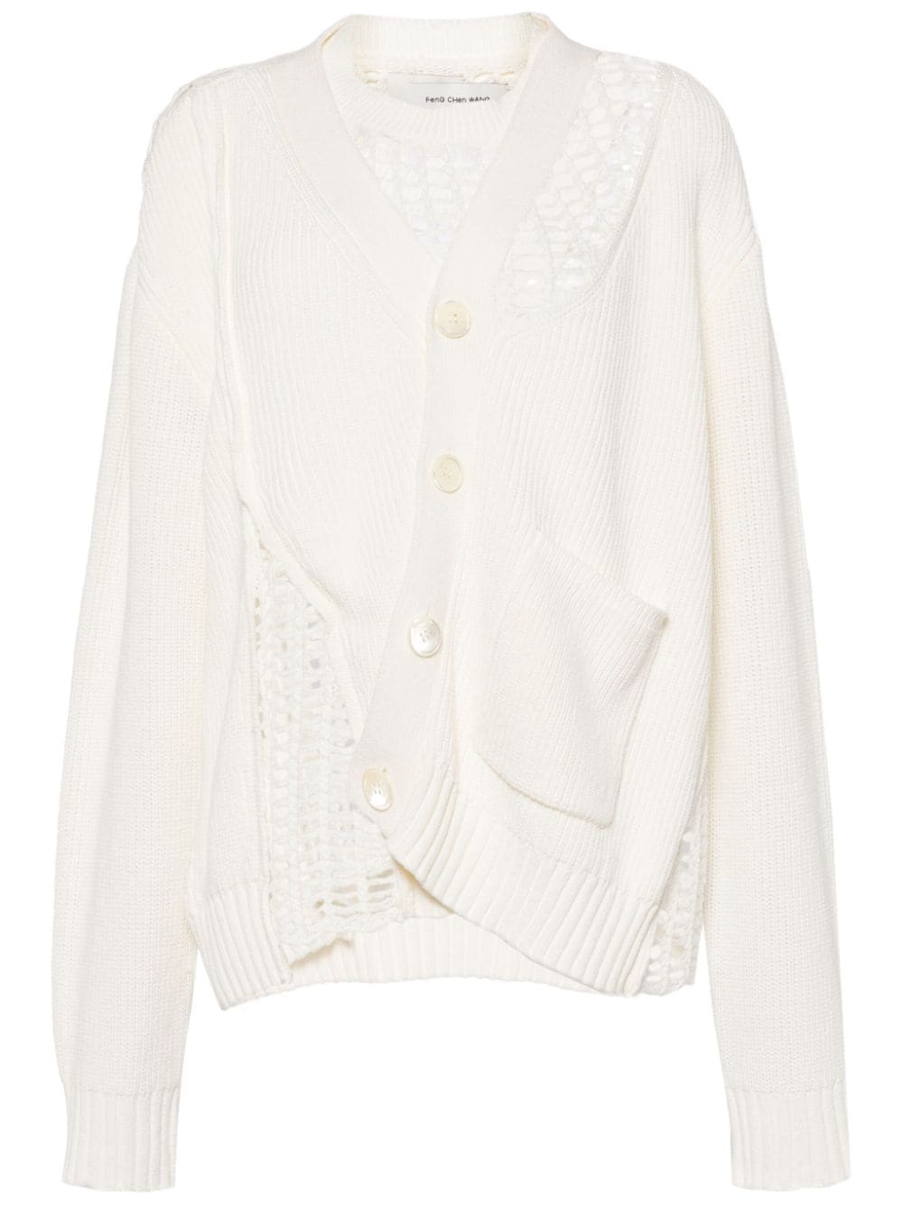 Feng Chen Wang Open-knit Layered Cotton Cardigan In Neutral