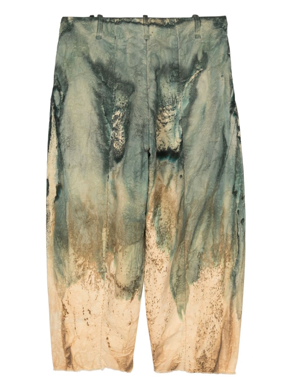 Shop Masnada Tie-dye Cropped Cotton Trousers In Blue