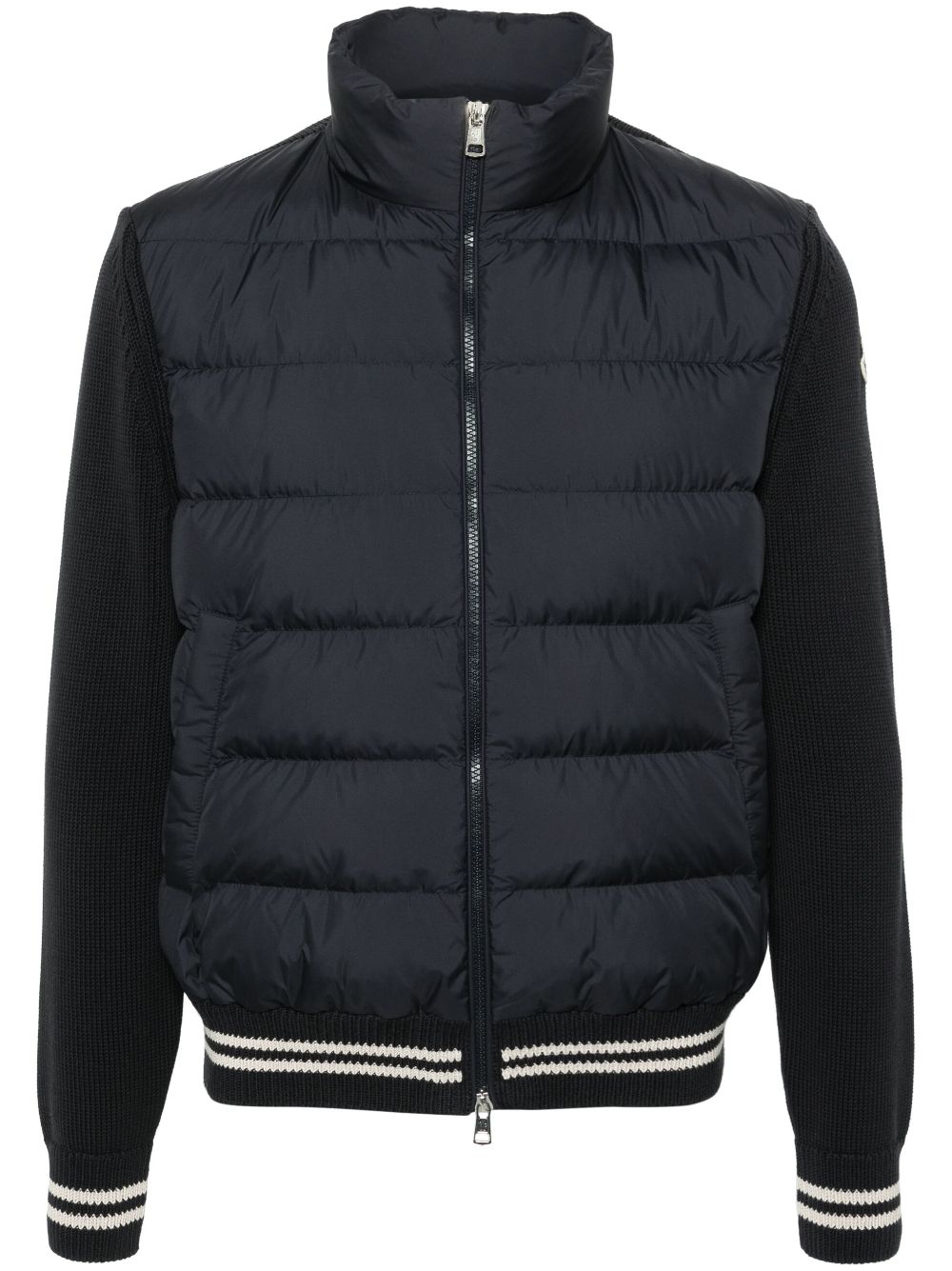 Shop Moncler Knitted-panels Padded Jacket In Blue