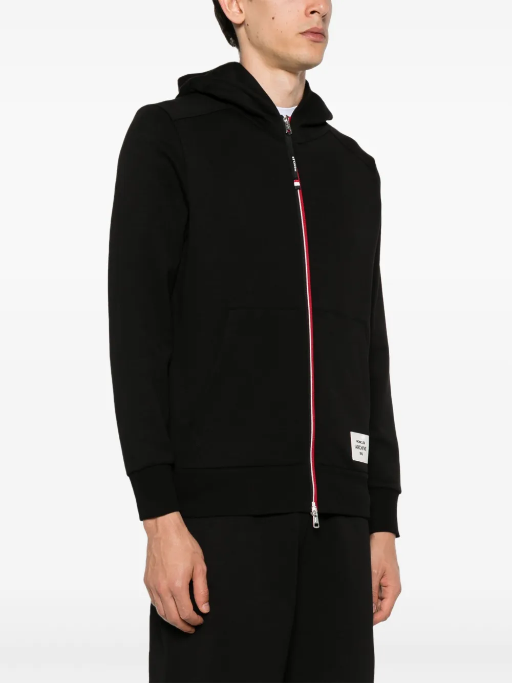 Moncler Hoodie met rits en logo-applicatie Zwart