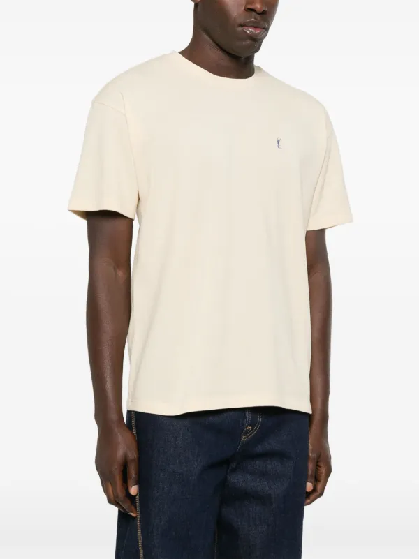 Saint Laurent Cassandre-embroidered Piqué T-shirt | Yellow Saint Laurent Cassandre-embroidered Piqué T-shirt | Yellow