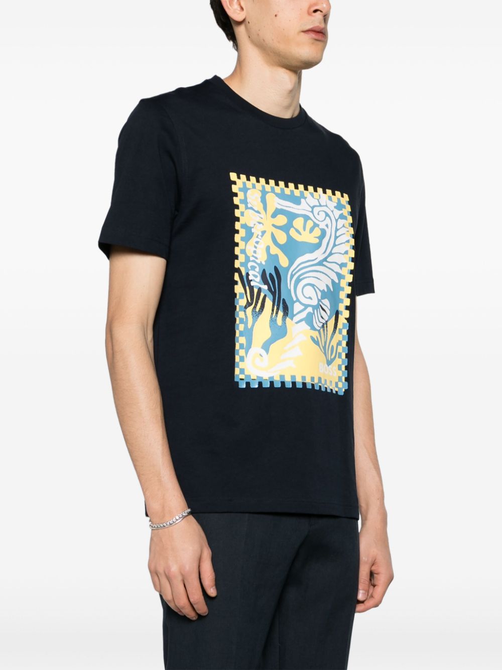 Shop Hugo Boss Graphic-print Cotton T-shirt In Blue