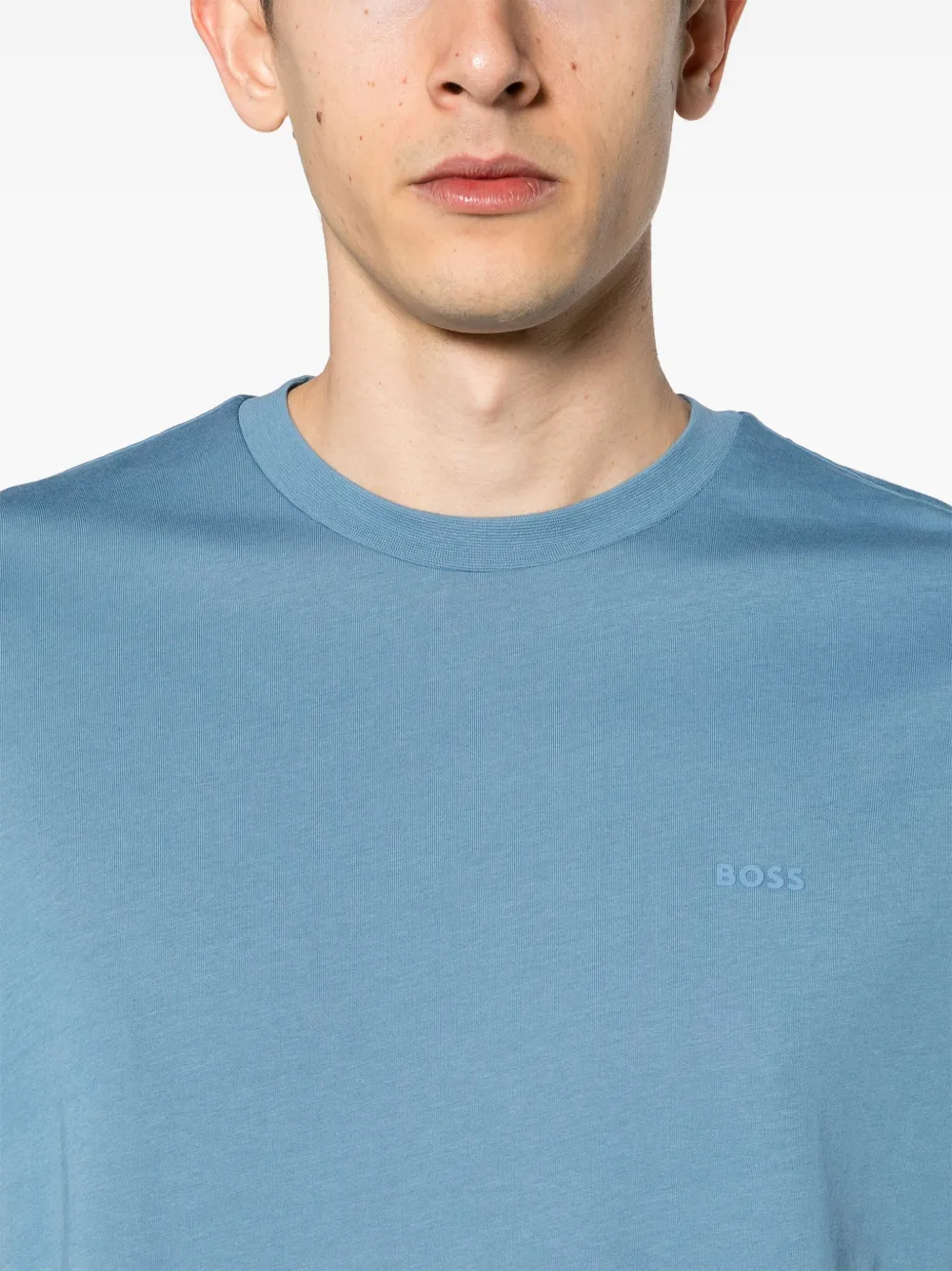 BOSS Katoenen T-shirt met logo-reliëf Blauw