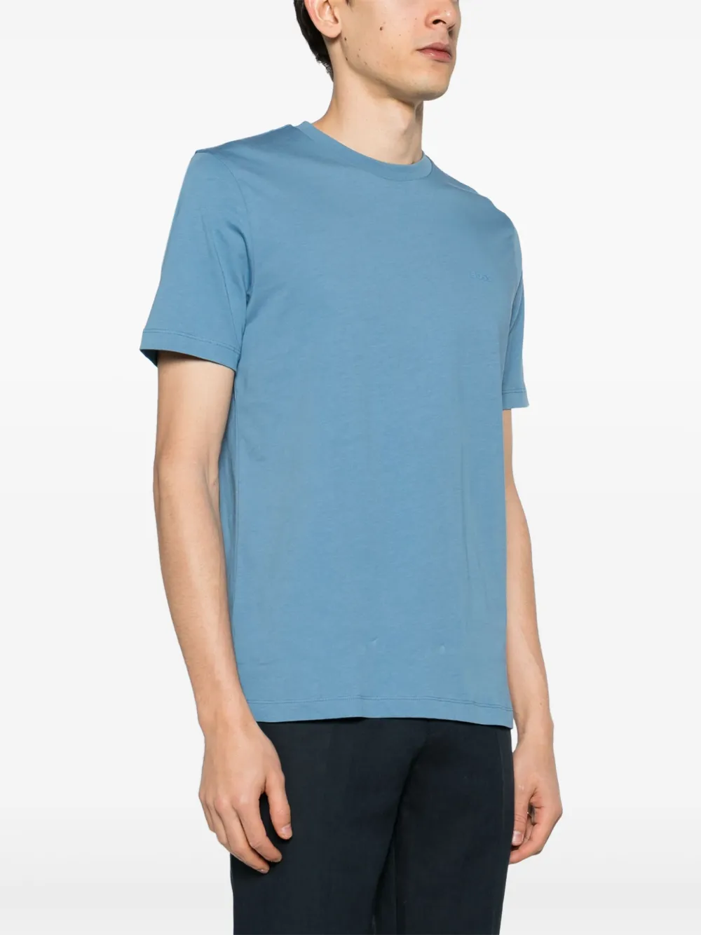 BOSS Katoenen T-shirt met logo-reliëf Blauw