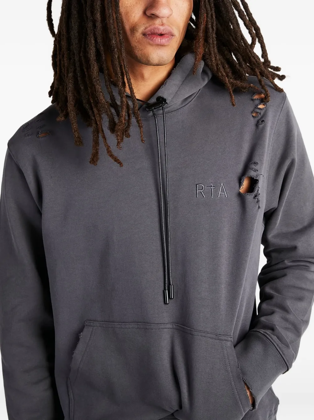 Rta Distressed Hoodie In Gray