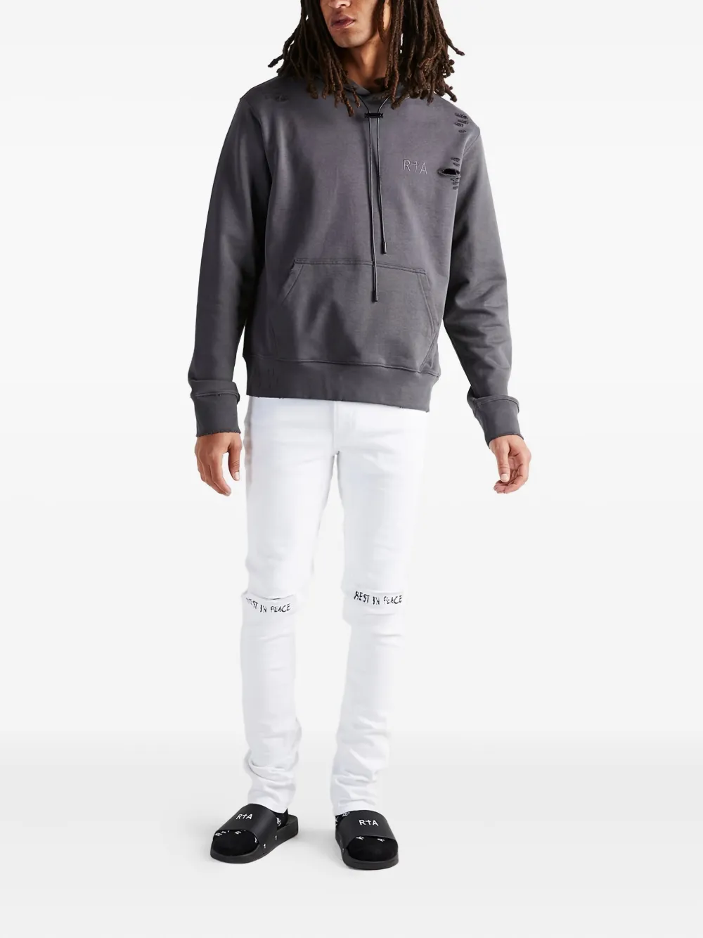 Rta Distressed Hoodie In Gray