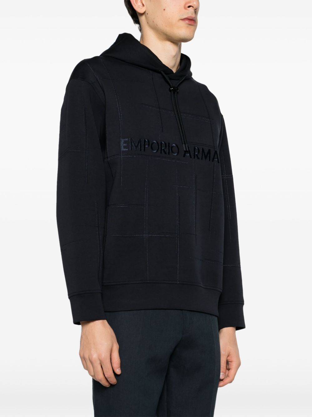 Shop Emporio Armani Logo-embroidered Drop-shoulder Hoodie In Blue