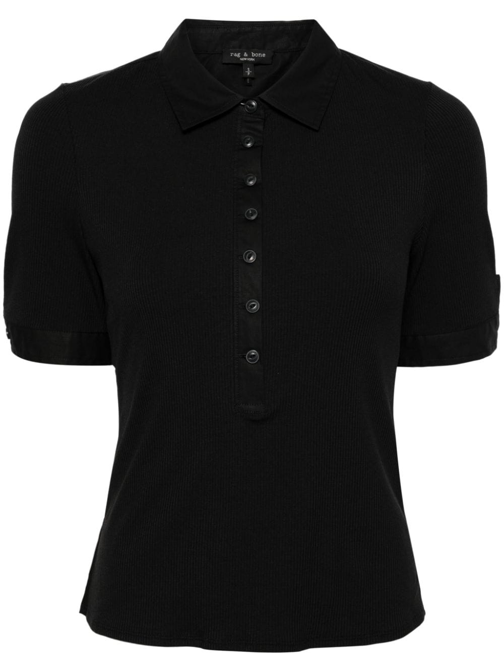 Rag & Bone Ribbed Cotton-modal Blend Polo Shirt In Black