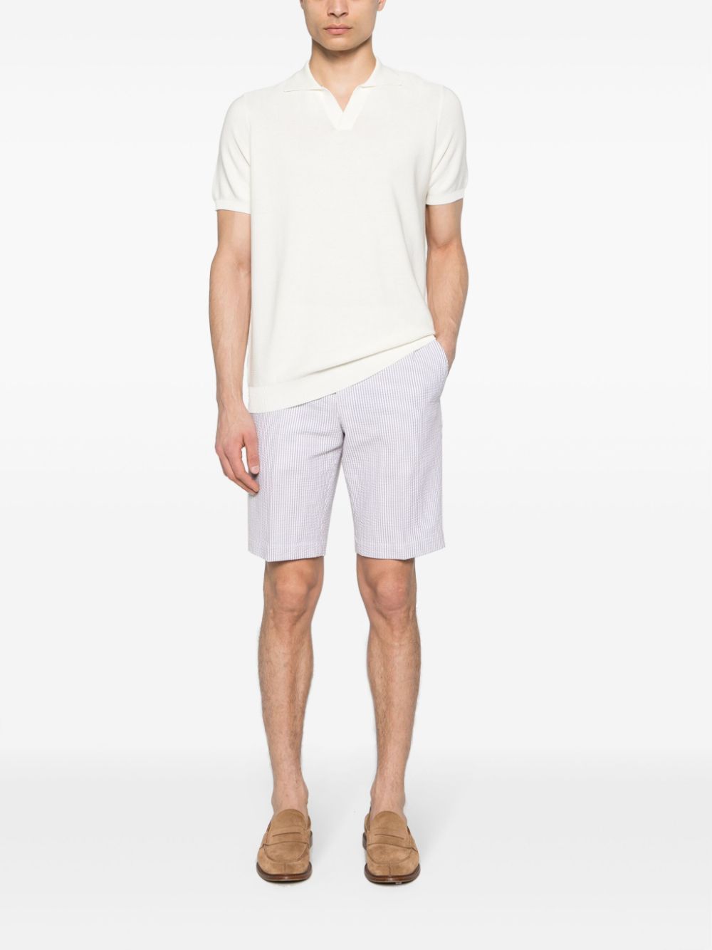 Shop Drumohr V-neck Cotton Polo Shirt In Neutrals