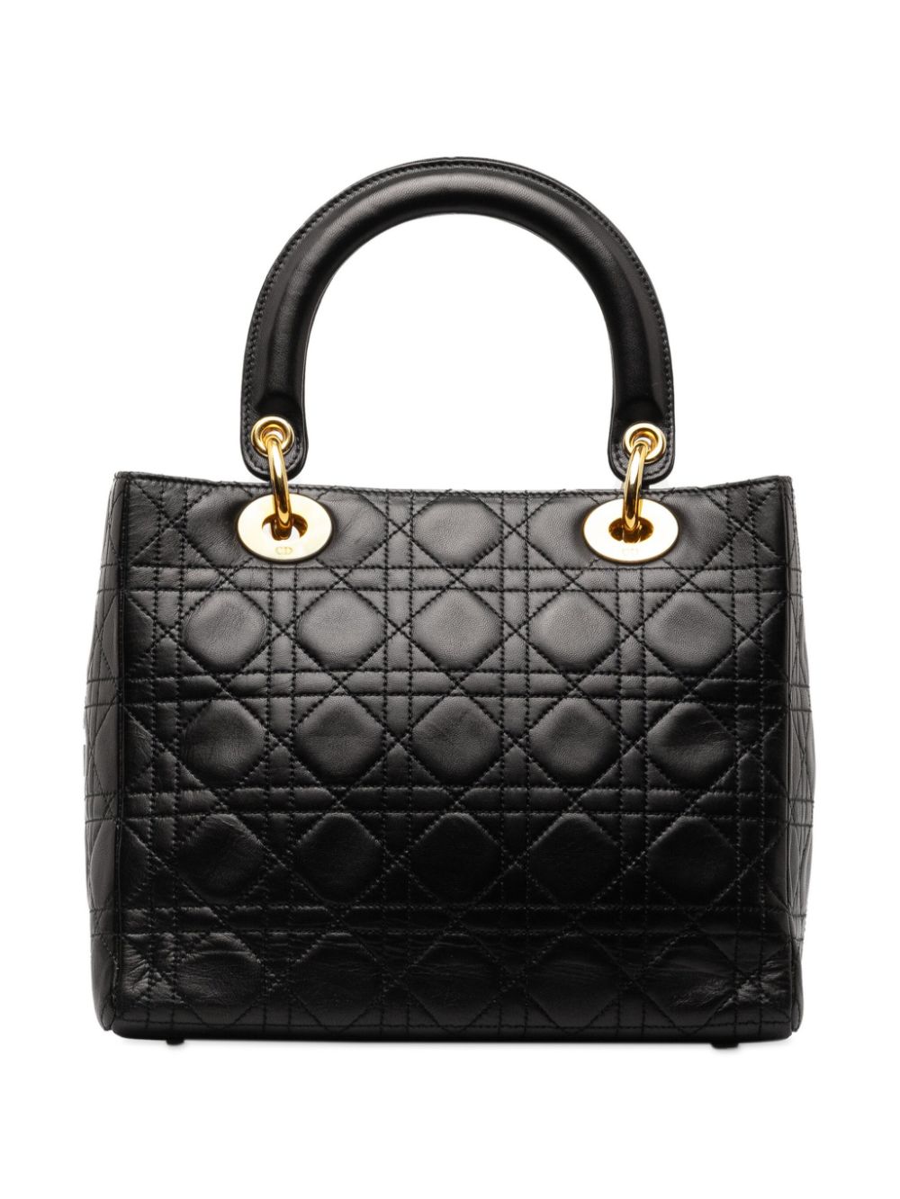 Pre-owned Dior 1997 Medium Cannage Lady  Two-way Handbag In Black