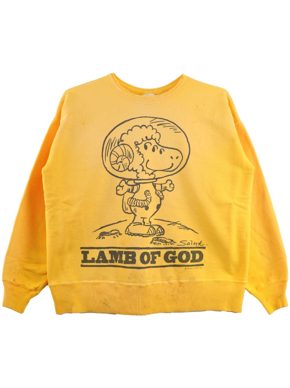 Saint Mxxxxxx Distressed Printed Cotton-jersey Sweatshirt In Yellow