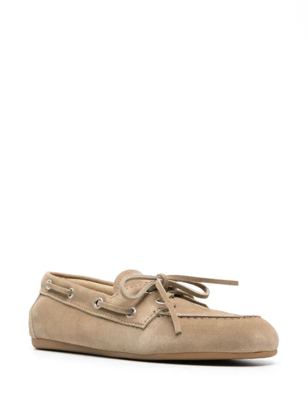 Miu Miu logo-embossed Suede Loafers | Neutrals | FARFETCH
