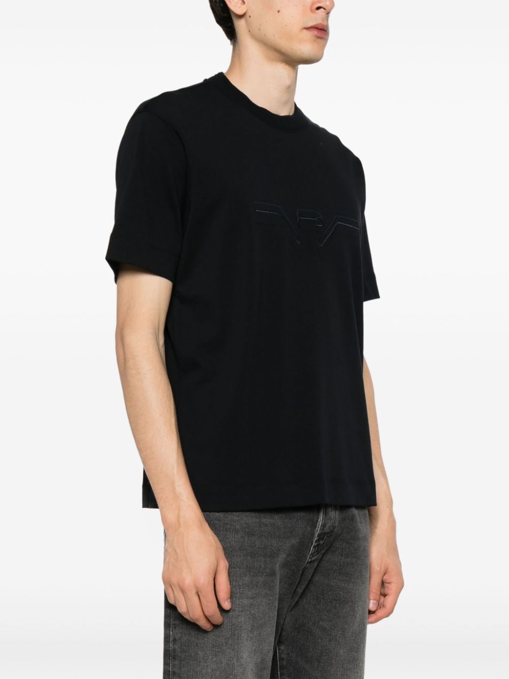 Shop Emporio Armani Logo-embossed Cotton T-shirt In Blue