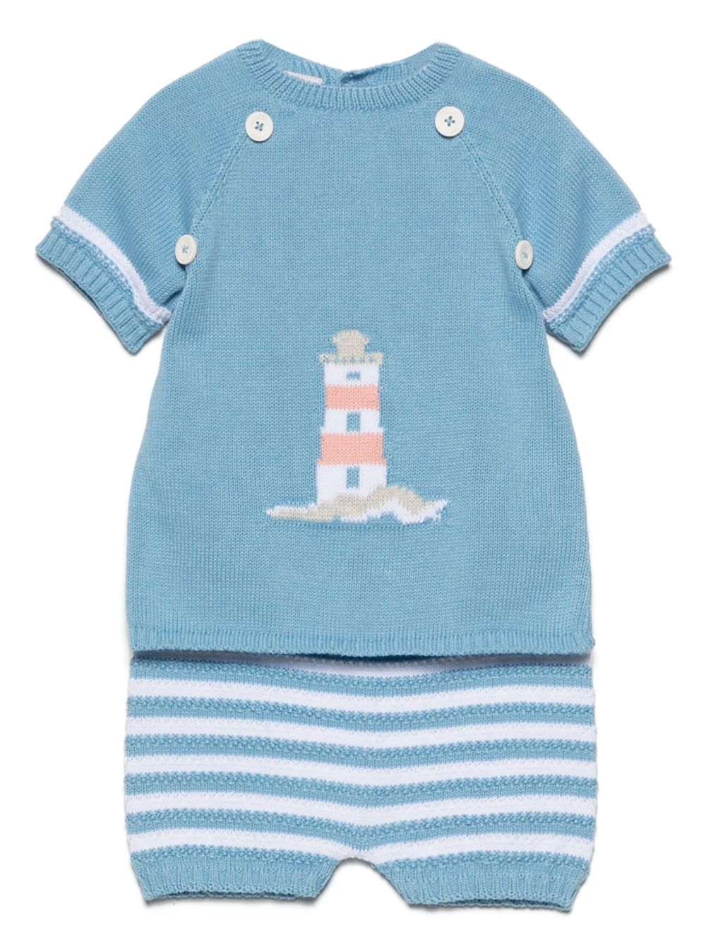 Paz Rodriguez Babies' Intarsia-knit Shorts Set In Blue