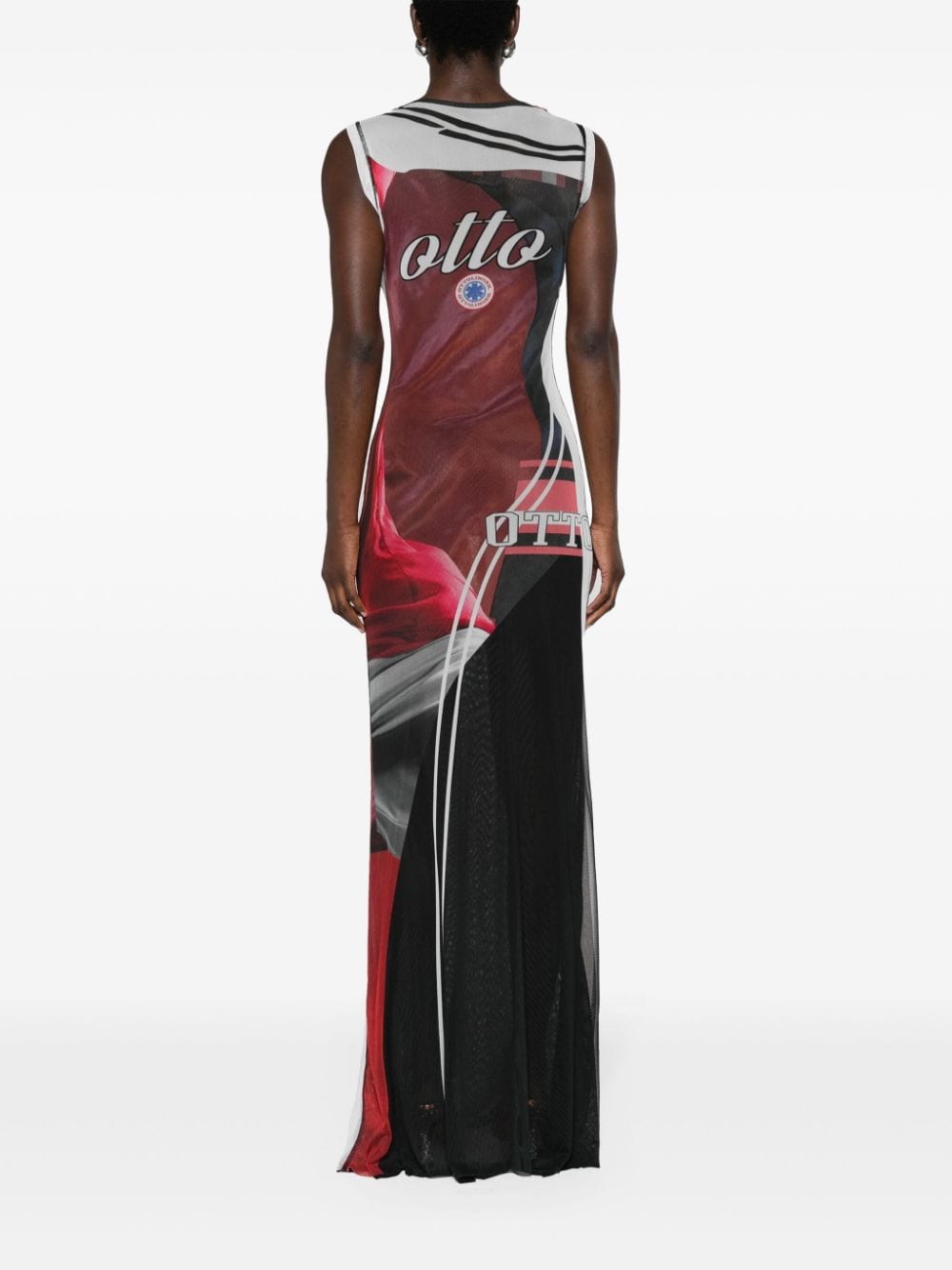 Shop Ottolinger Soccer-print Mesh Maxi Dress In Red