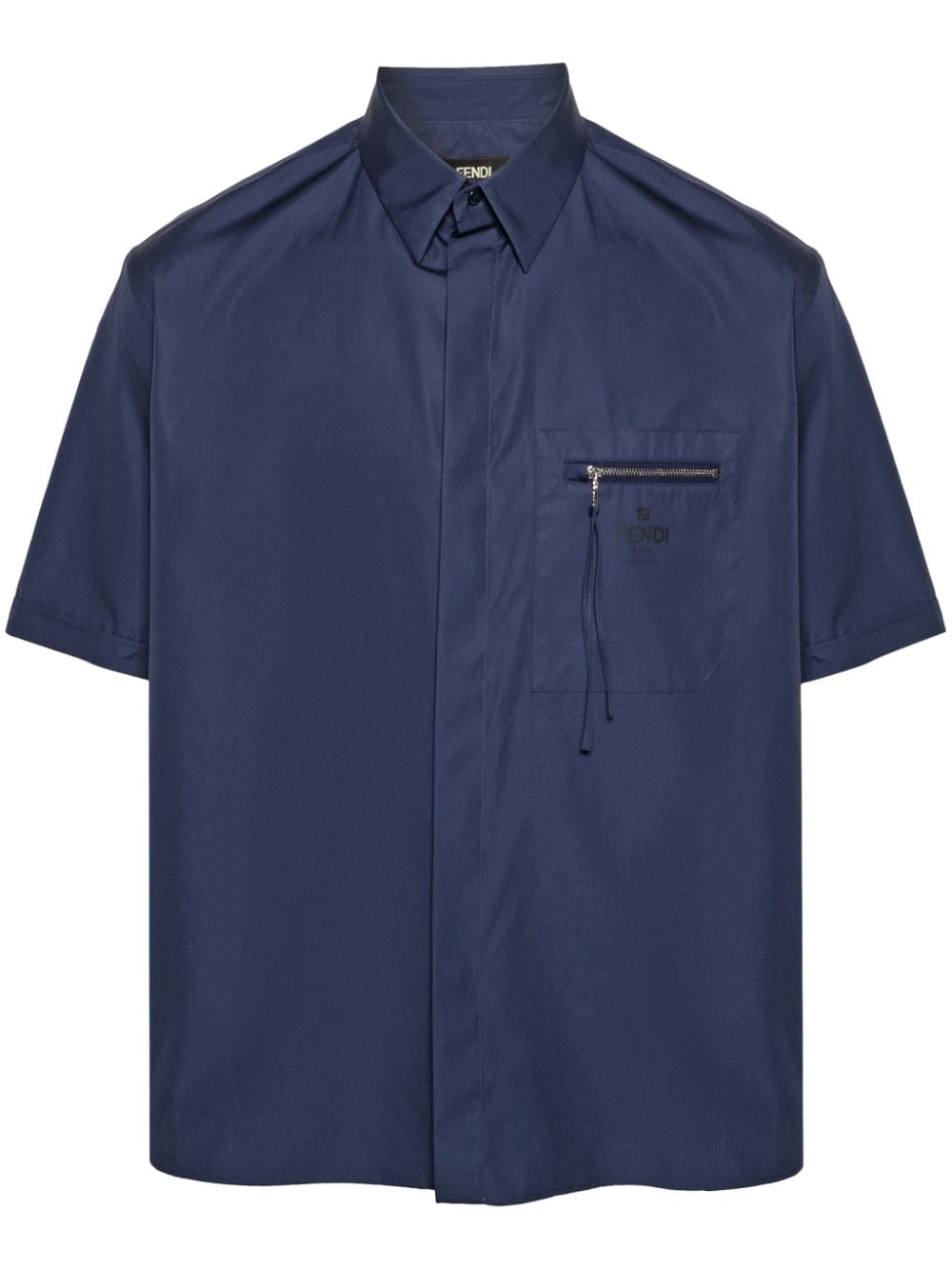 Fendi Short-sleeve Cotton Shirt In Blue