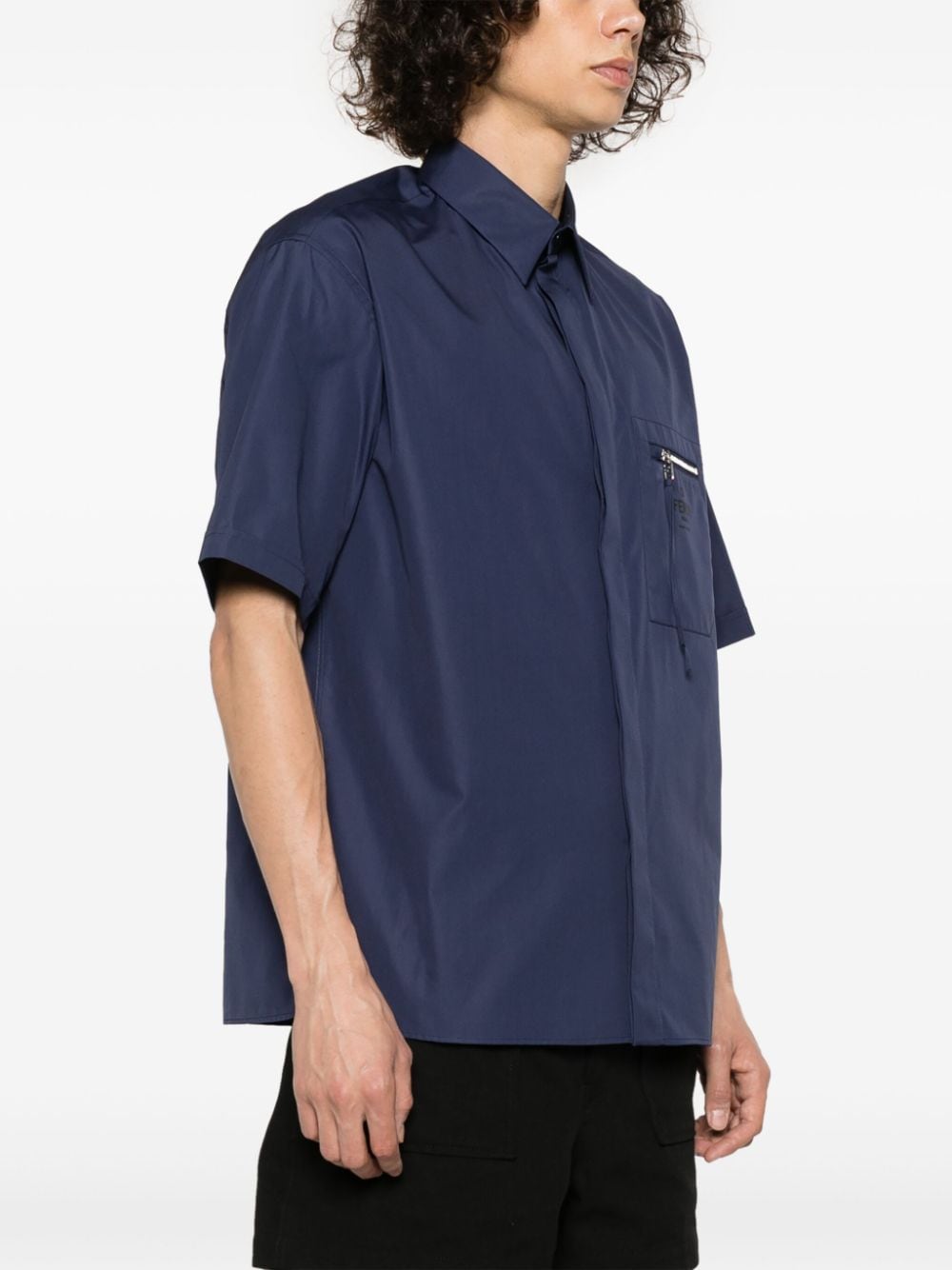 Shop Fendi Short-sleeve Cotton Shirt In Blue