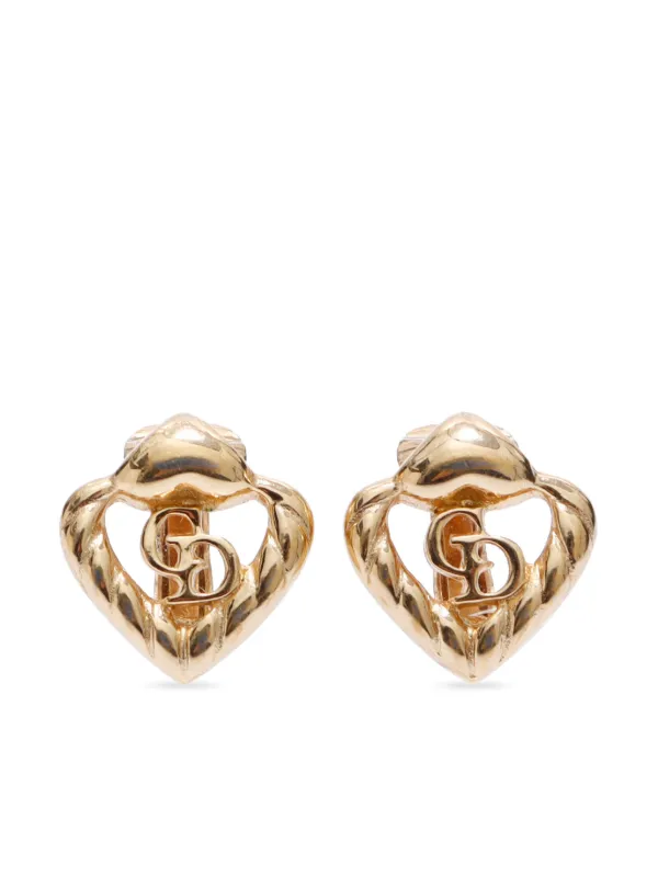 Christian Dior Pre-Owned CD Heart clip-on Earrings Gold