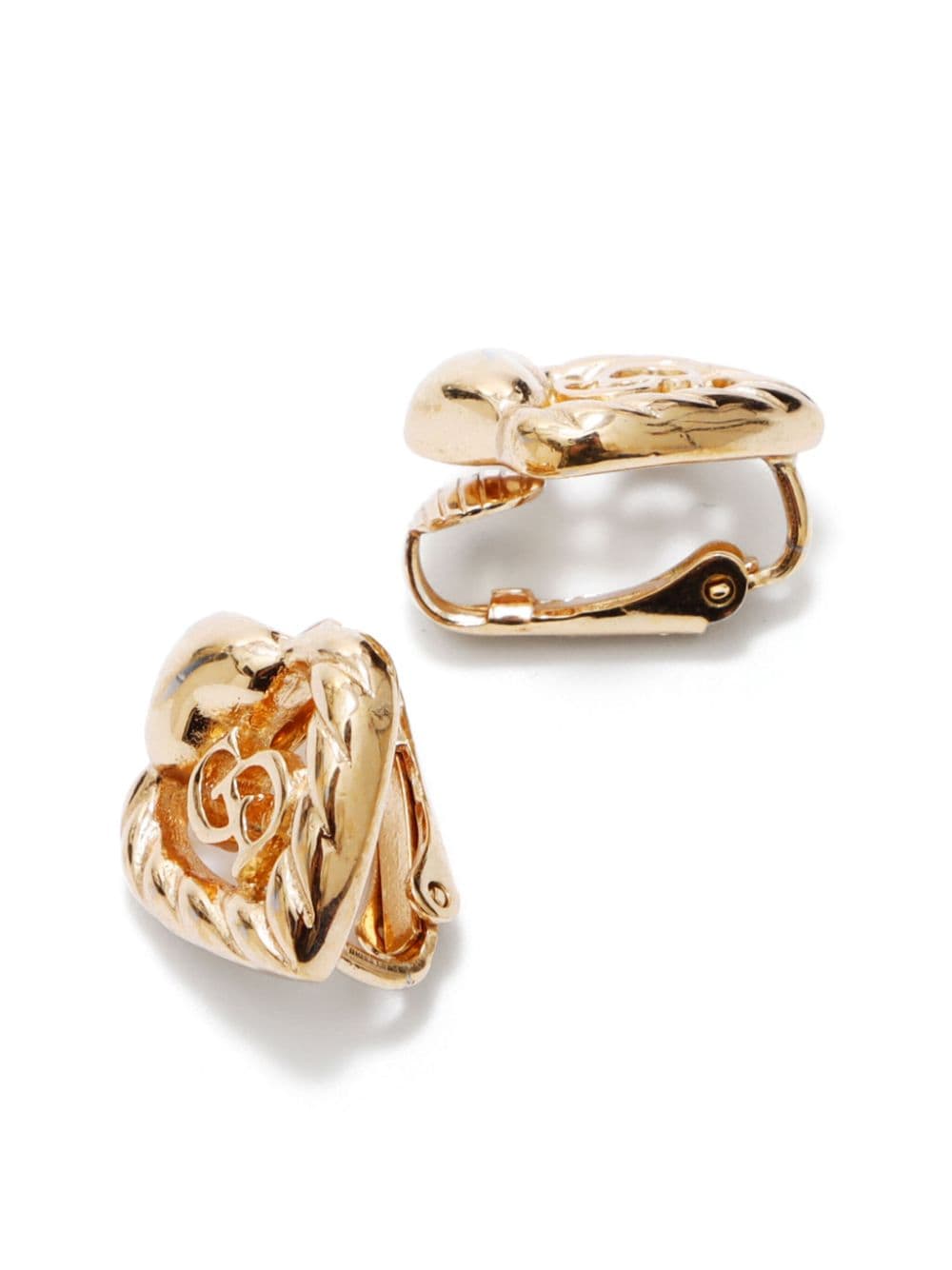 Pre-owned Dior Cd Heart Clip-on Earrings In Gold