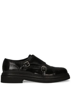 Dolce & Gabbana ブラック モンクストラップシューズ DOLCE & GABBANA 最新作モンクストラップ シューズ 黒茶 レザー