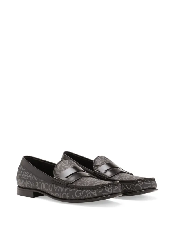 Dolce & Gabbana Black and Gray Loafers with Monogram Pattern Dolce & Gabbana logo-jacquard Canvas Loafers | Grey | FARFETCH main image 2