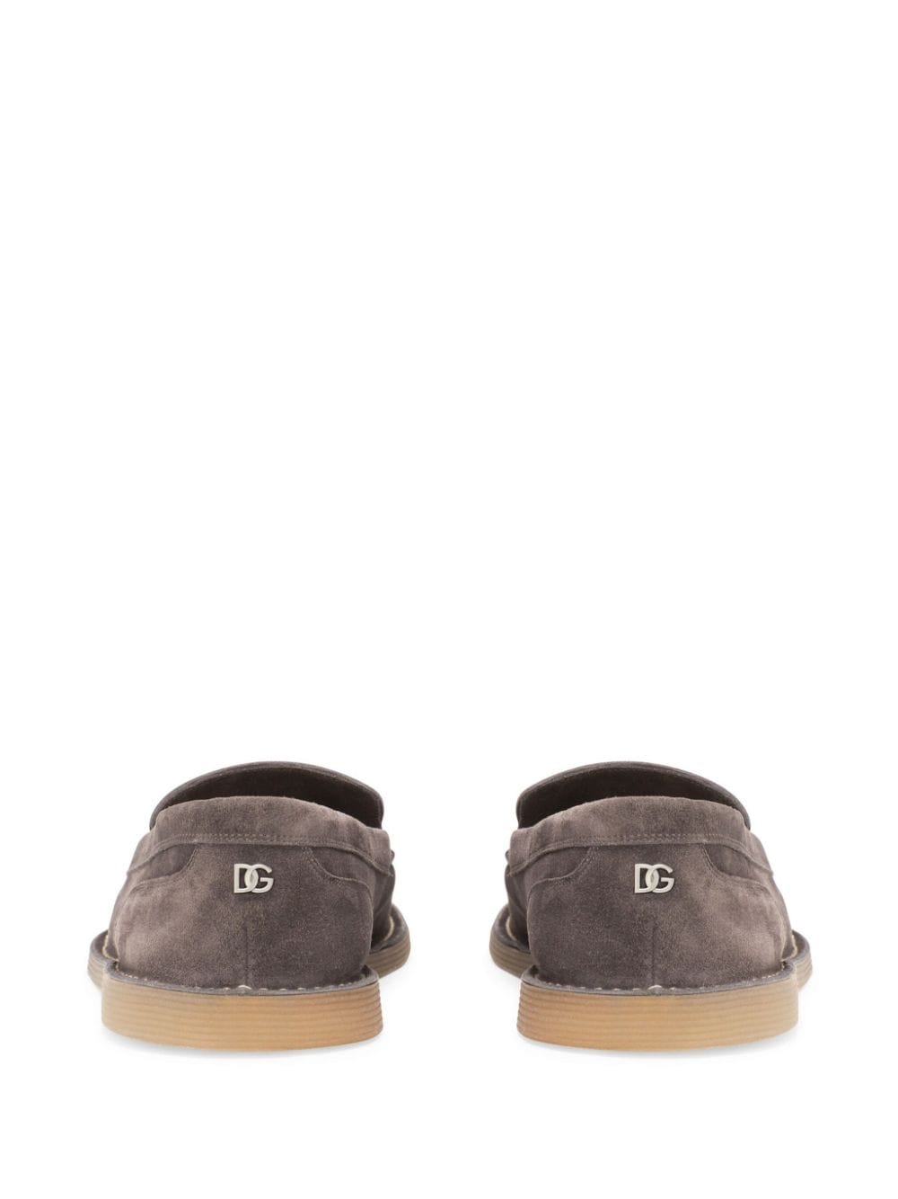 Shop Dolce & Gabbana Dg-plaque Suede Loafers In Grey