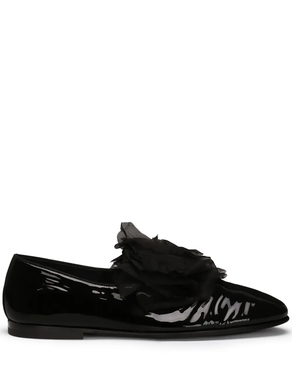 Dolce & Gabbana floral appliqué leather slippers Black