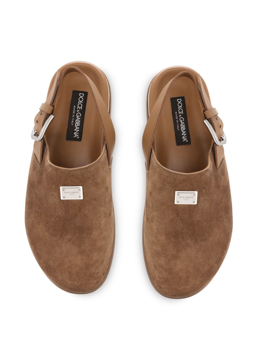 Dolce & Gabbana logo-plaque suede mules Brown