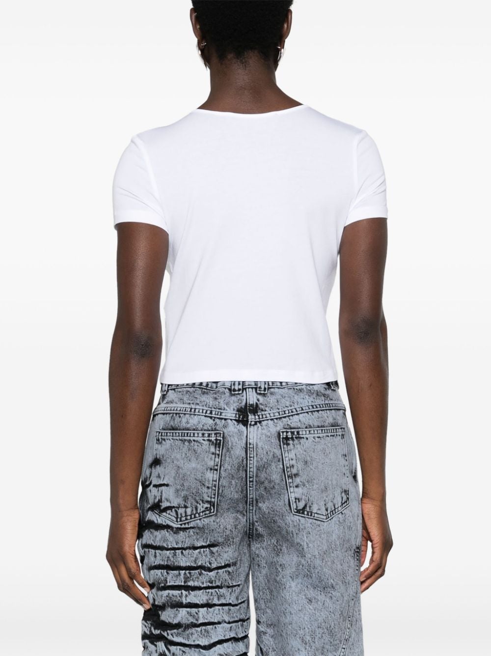 Shop Rotate Birger Christensen Logo-embroidered Cropped T-shirt In White