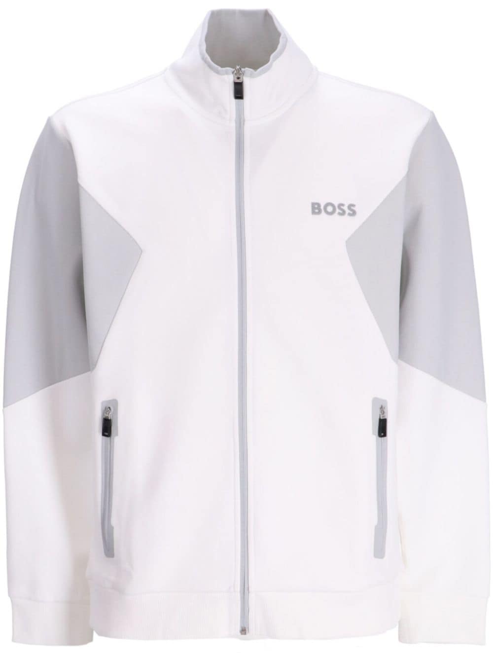 Hugo Boss Zip-up Panelled Sweatshirt In White