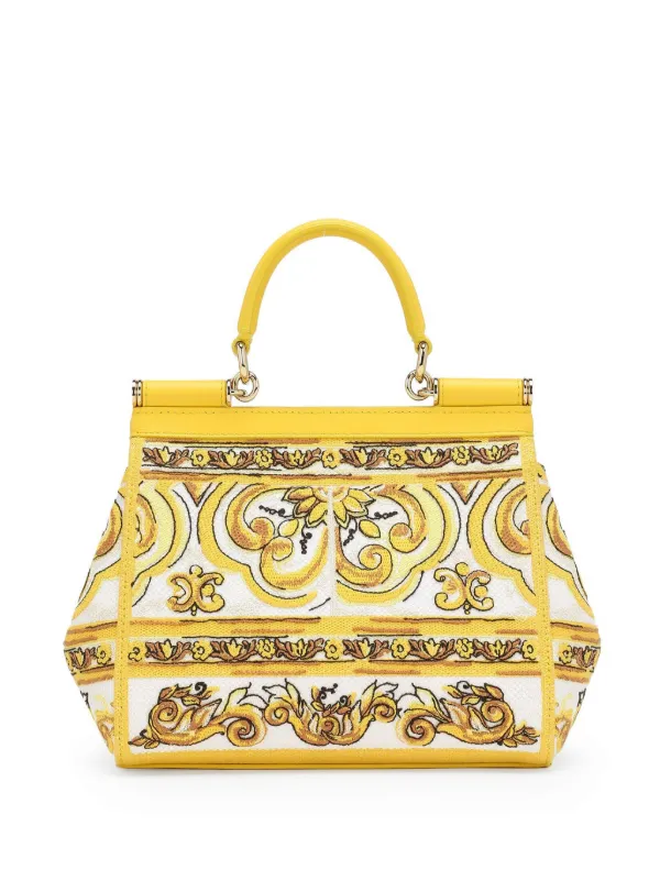 Dolce Gabbana Nedium Sicily Leather Tote Bag Yellow FARFETCH JO