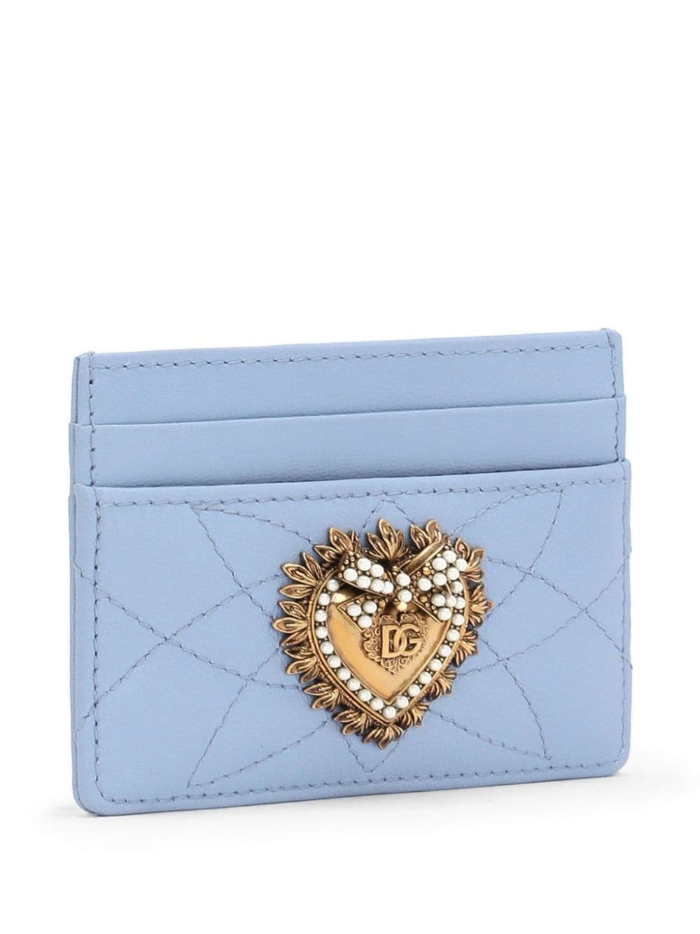 Shop Dolce & Gabbana Devotion Leather Cardholder In Blue