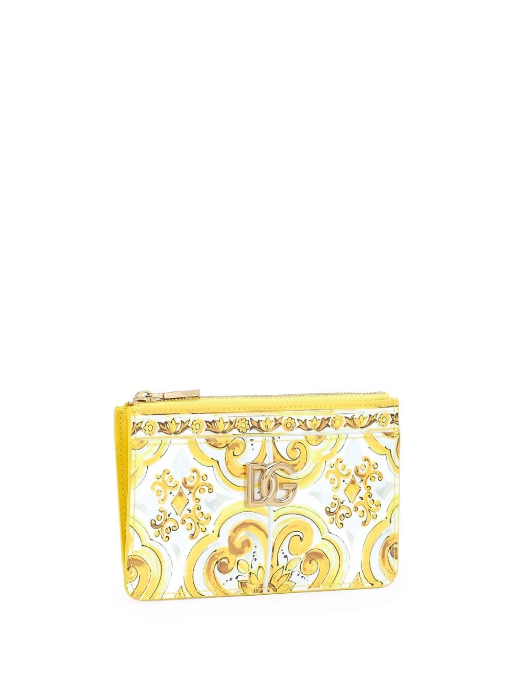 Shop Dolce & Gabbana Majolica-print Leather Cardholder In Yellow