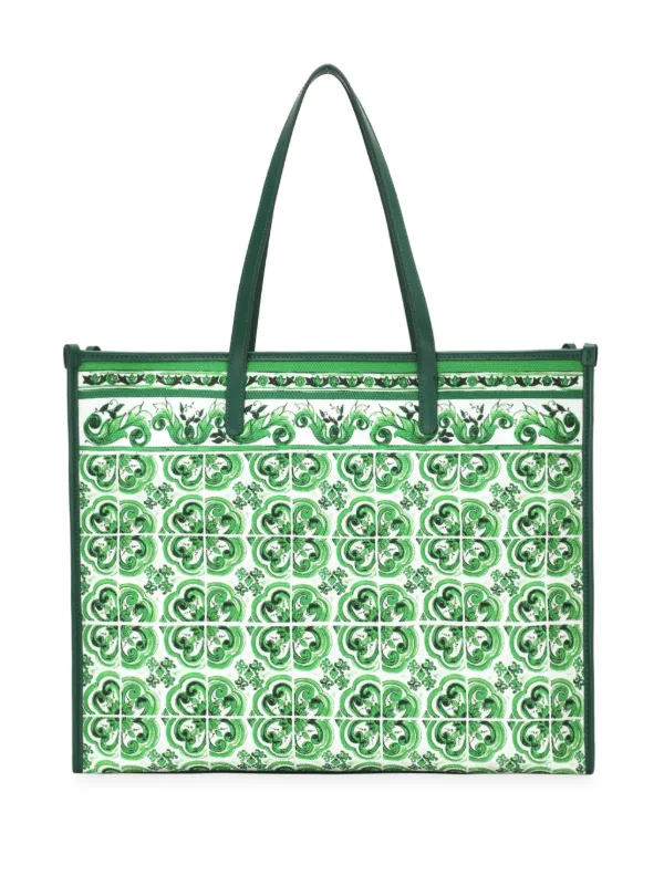 Dolce Gabbana Majolica-print Canvas Tote Bag Green