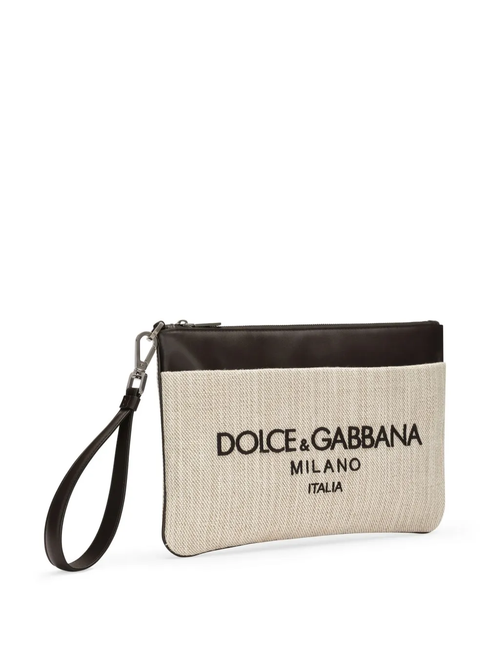 Shop Dolce & Gabbana Logo-embroidered Canvas Clutch Bag In Neutrals