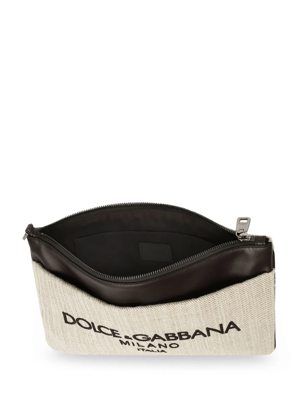 Shop Dolce & Gabbana Logo-embroidered Canvas Clutch Bag In Neutrals