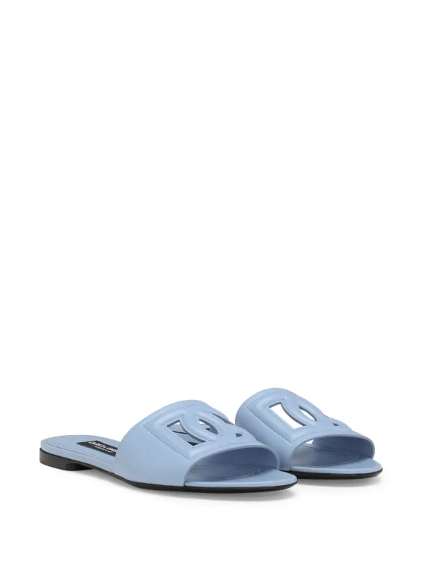 サンダル・ミュール Dolce&Gabbana DG LOGO LEATHER SLIDE SANDALS Dolce & Gabbana DG-logo Leather Slides | Black | FARFETCH
