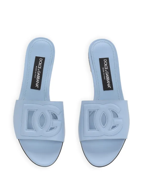 Dolce & Gabbana DG Logo Leather Sandals | Blue | FARFETCH