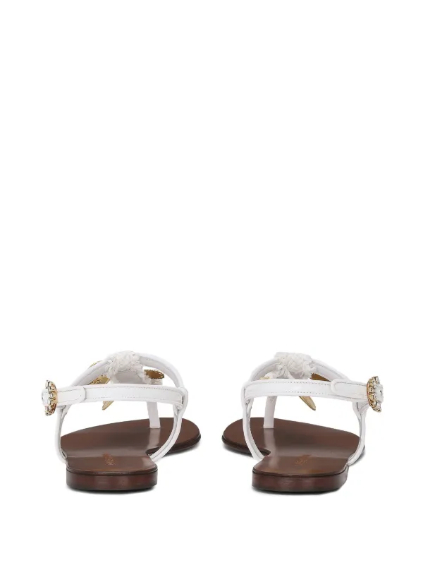 DOLCE & GABBANA ルシュトオフントゥスリンクハックサンタル Dolce & Gabbana votive-appliqué Raffia Sandals | White