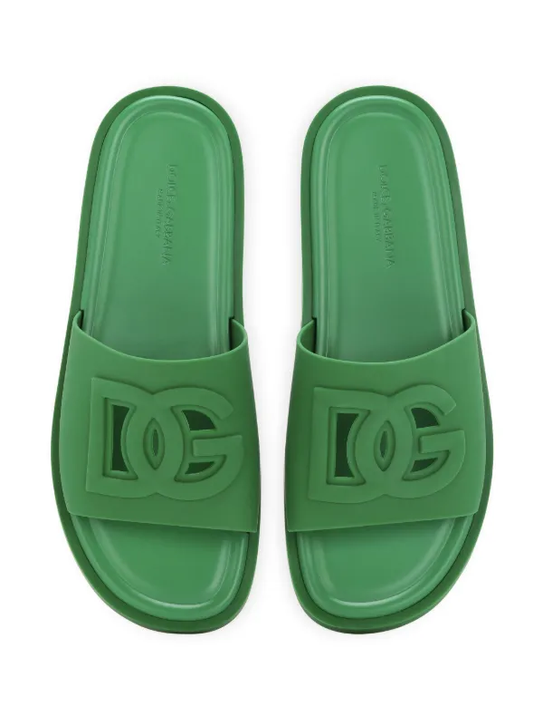 Dolce & Gabbana logo-embossed cut-out Slides | Green | FARFETCH