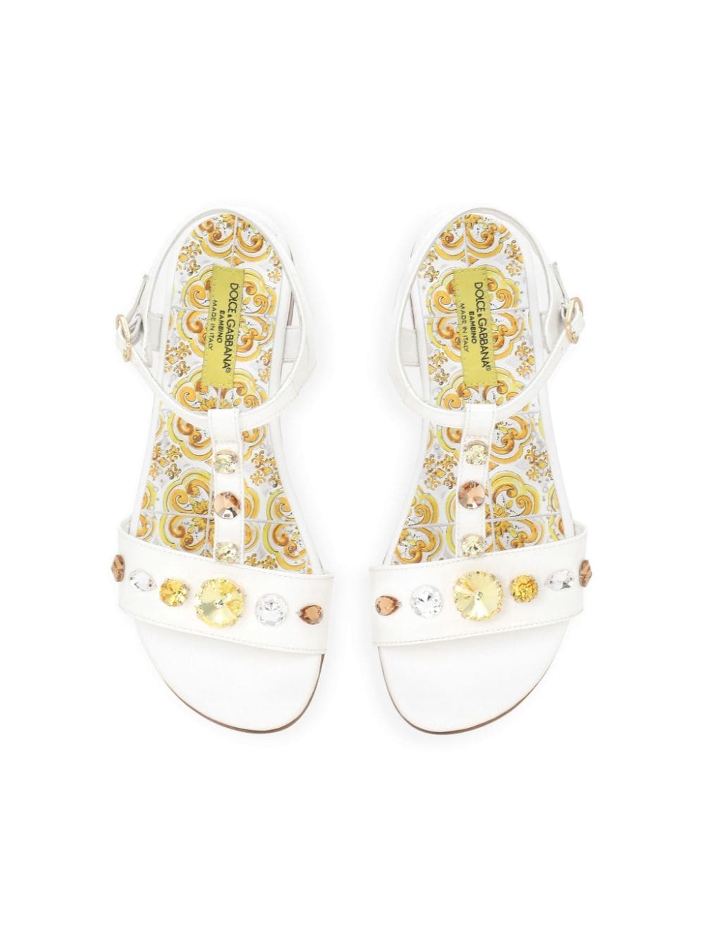 Dolce & Gabbana Kids Majolica-print crystal-embellished sandals White