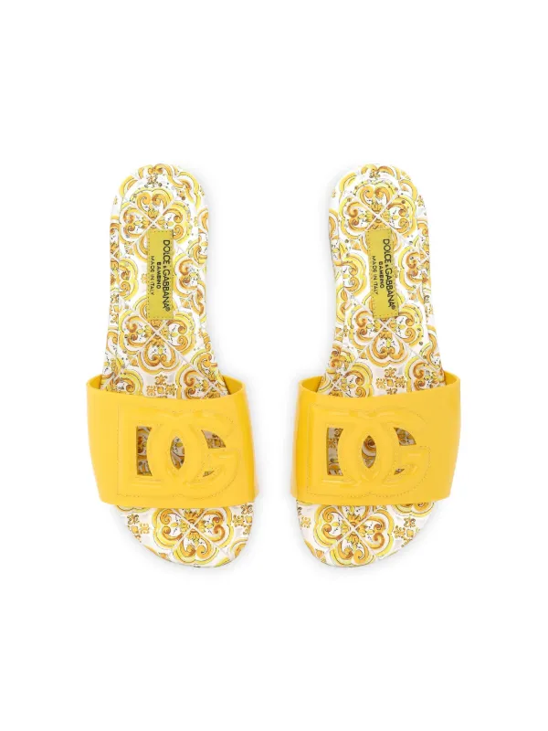 Majolica-print leather slides