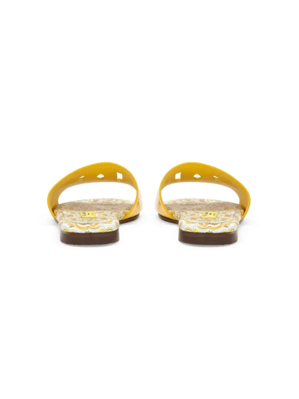 Majolica-print leather slides