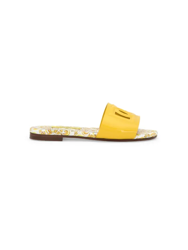 Majolica-print leather slides