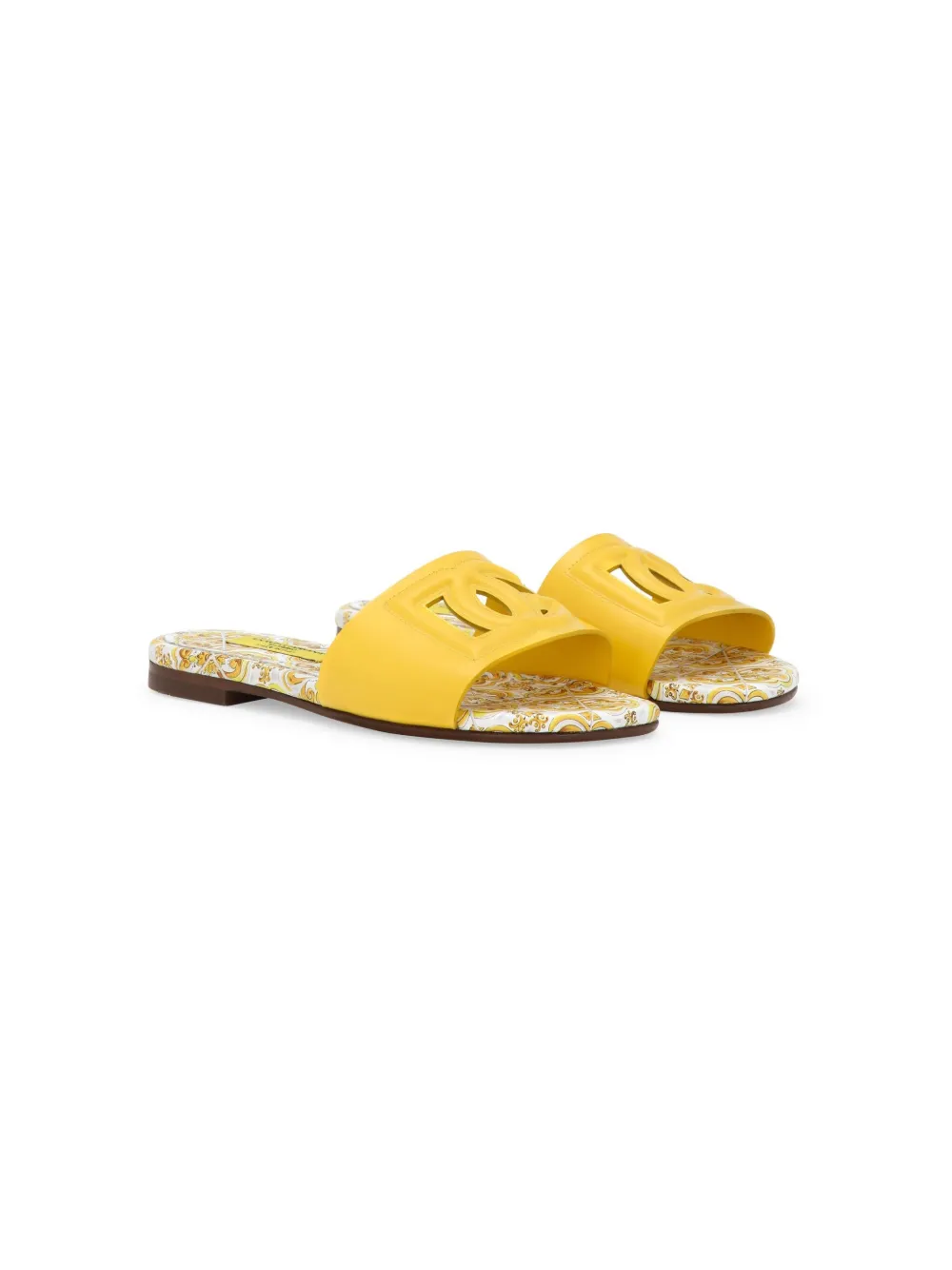 Majolica-print leather slides