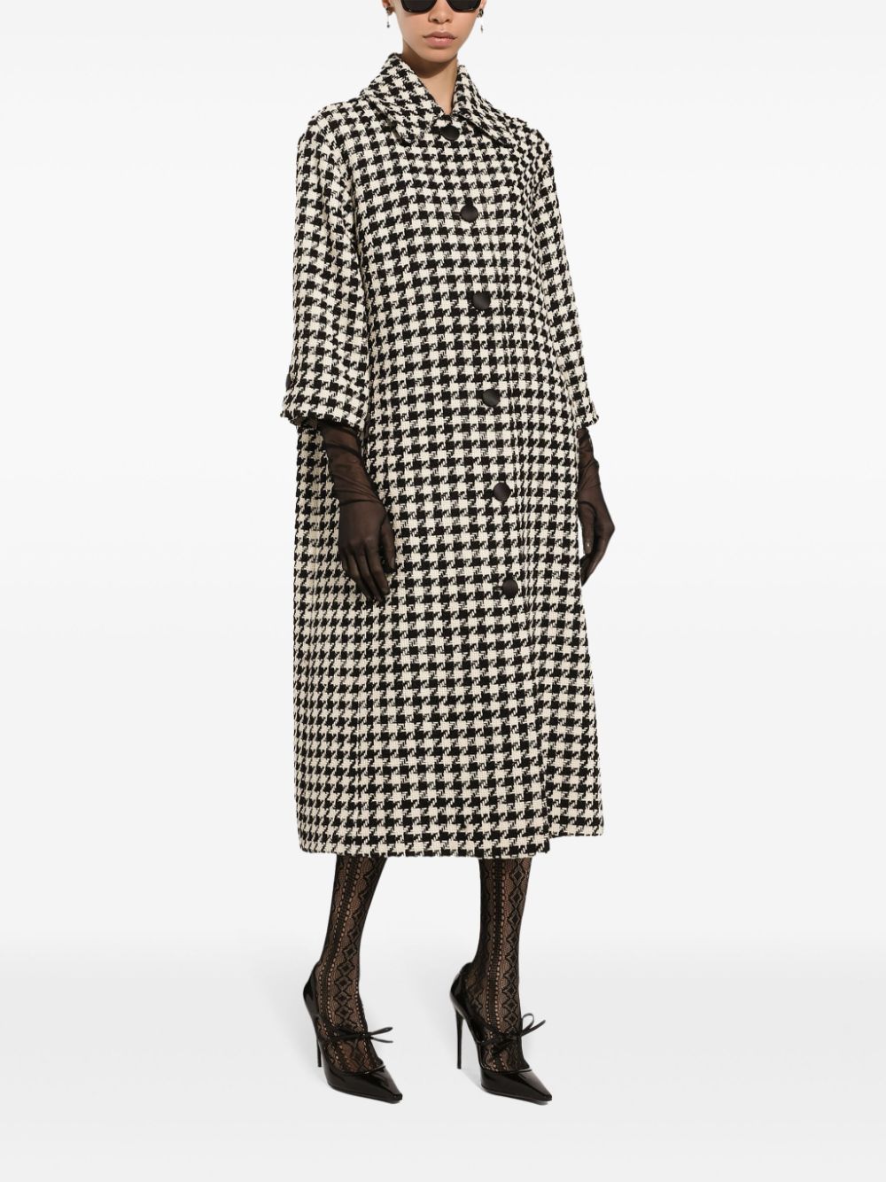 Shop Dolce & Gabbana Houndstooth Trench Coat In Black