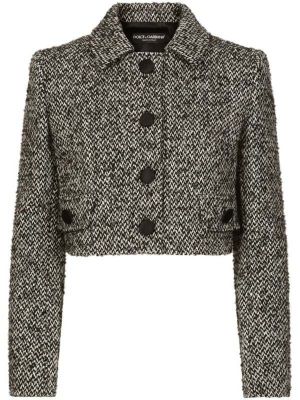 【DOLCE&GABBANA】クロップドスペックルツイードジャケット Dolce & Gabbana クロップド ツイードジャケット | ブラウン