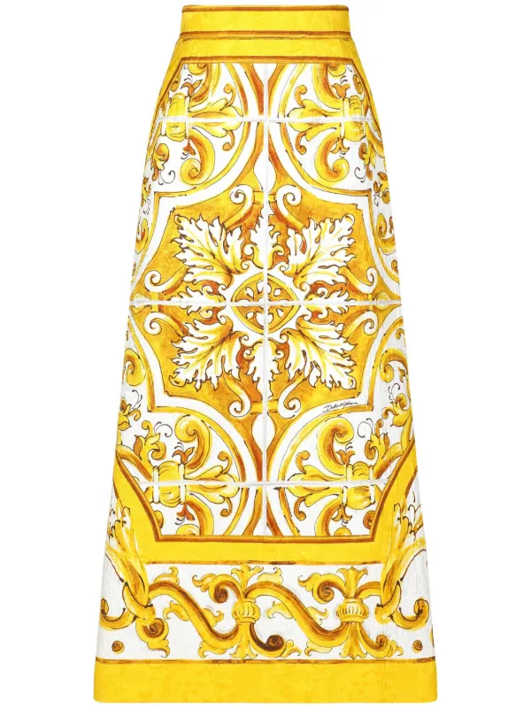 関税送料込 DOLCE&GABBANAマジョリカプリントスカート Dolce & Gabbana マジョリカプリント スカート | イエロー